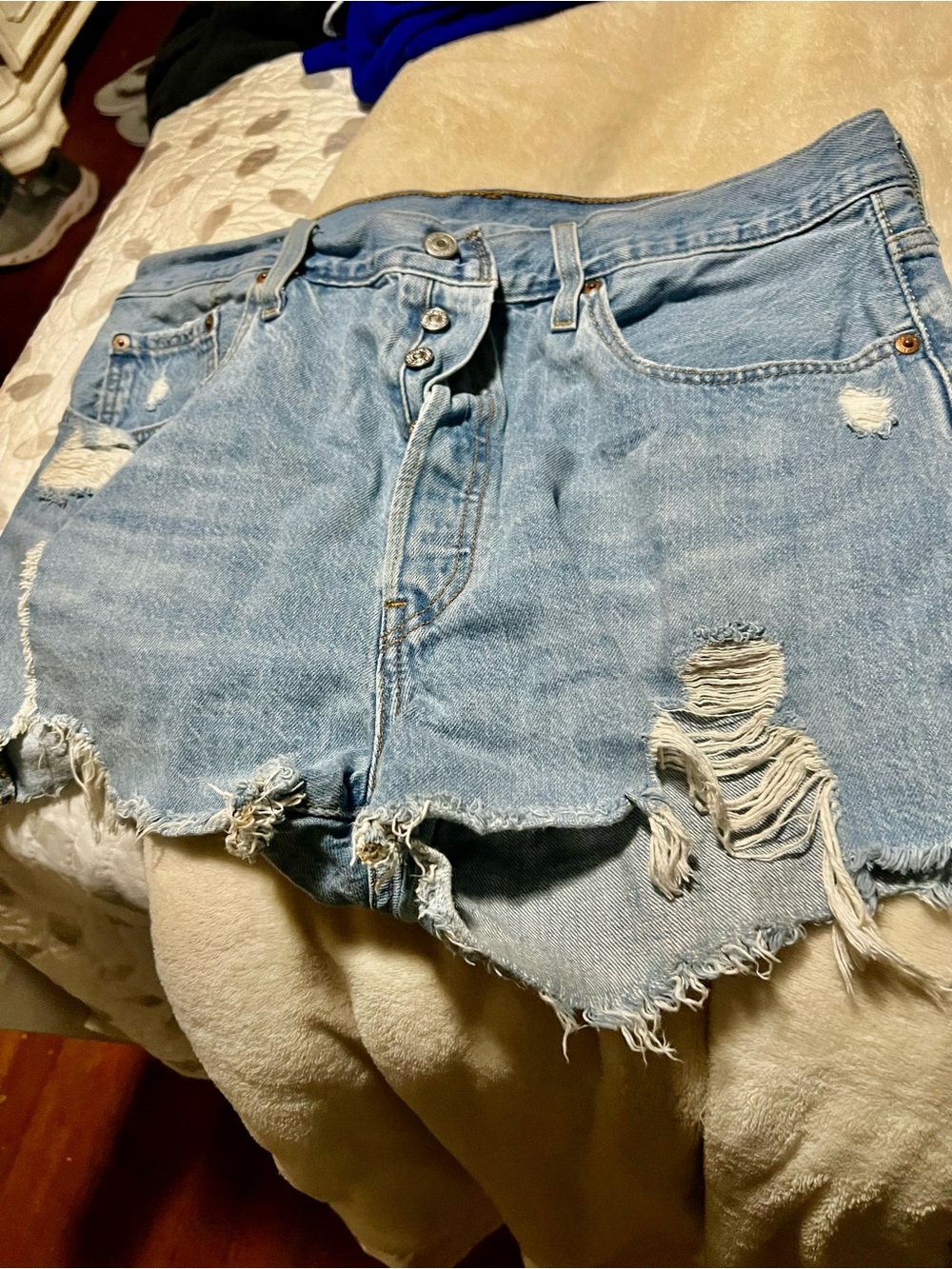 Levi's Light Blue Distressed Denim Cutoff Shorts